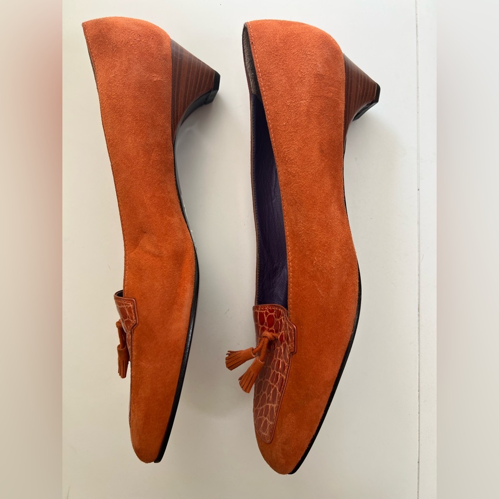 Rene Mancini Paris Orange Suede Women's Loafers - Picture 8 of 11